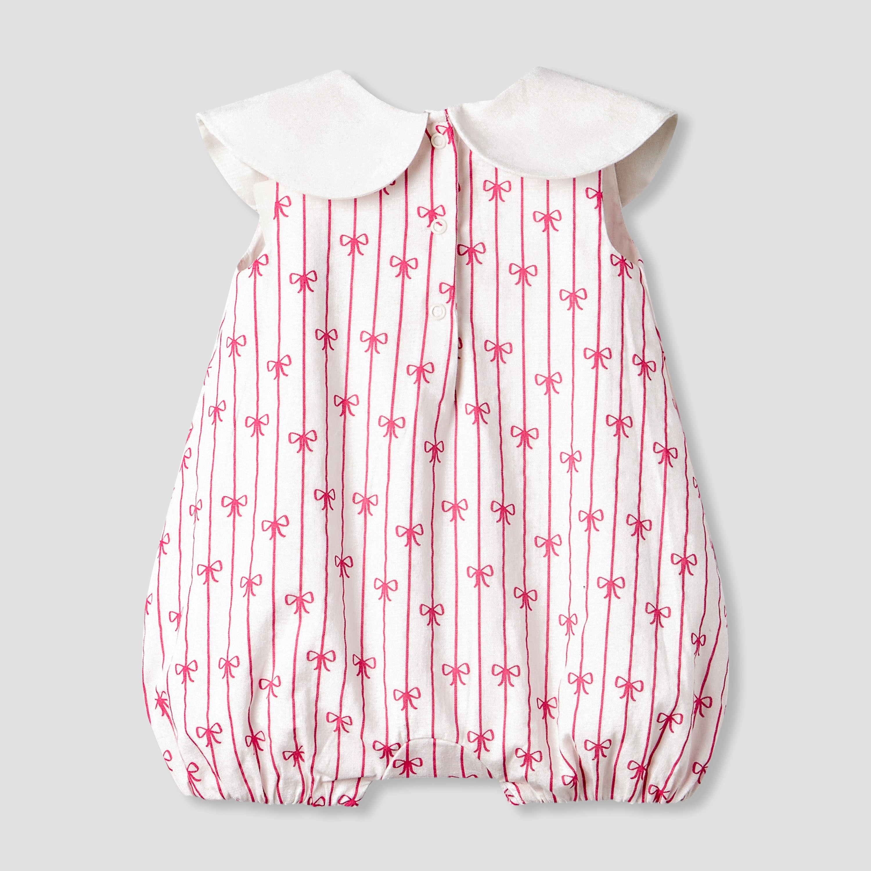 Juniors Peter Pan Collar Sleeveless Romper with Bow Print