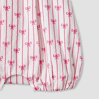 Juniors Peter Pan Collar Sleeveless Romper with Bow Print