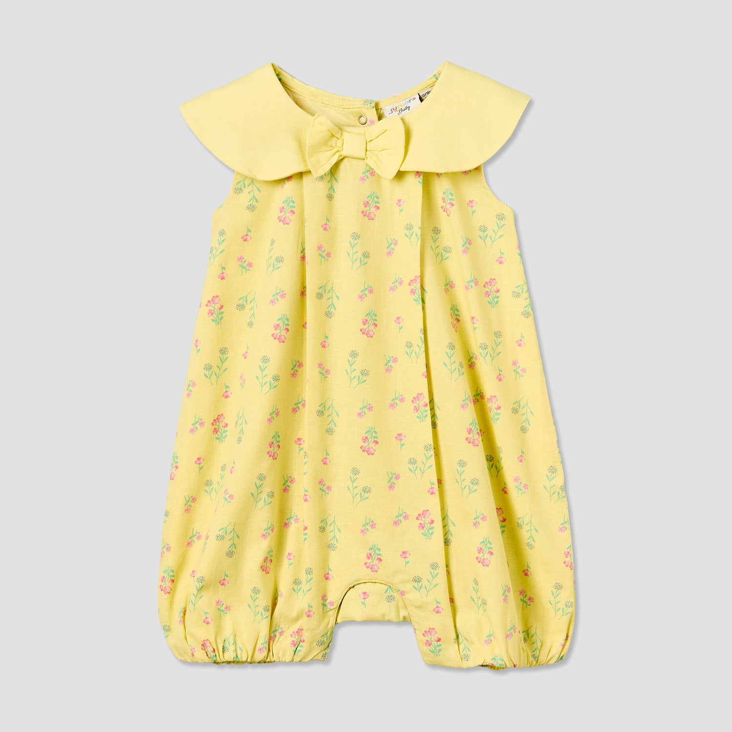 Juniors Peter Pan Collar Sleeveless Romper with Floral Print