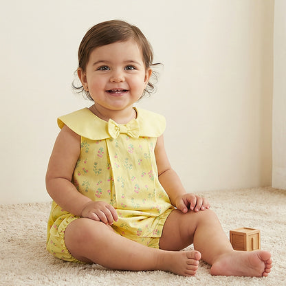 Juniors Peter Pan Collar Sleeveless Romper with Floral Print