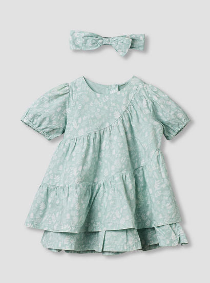 Juniors Round Neck Short Sleeves Tiered Dress with Headband-baby-girls-clothing-dressesandjumpsuits-image-2