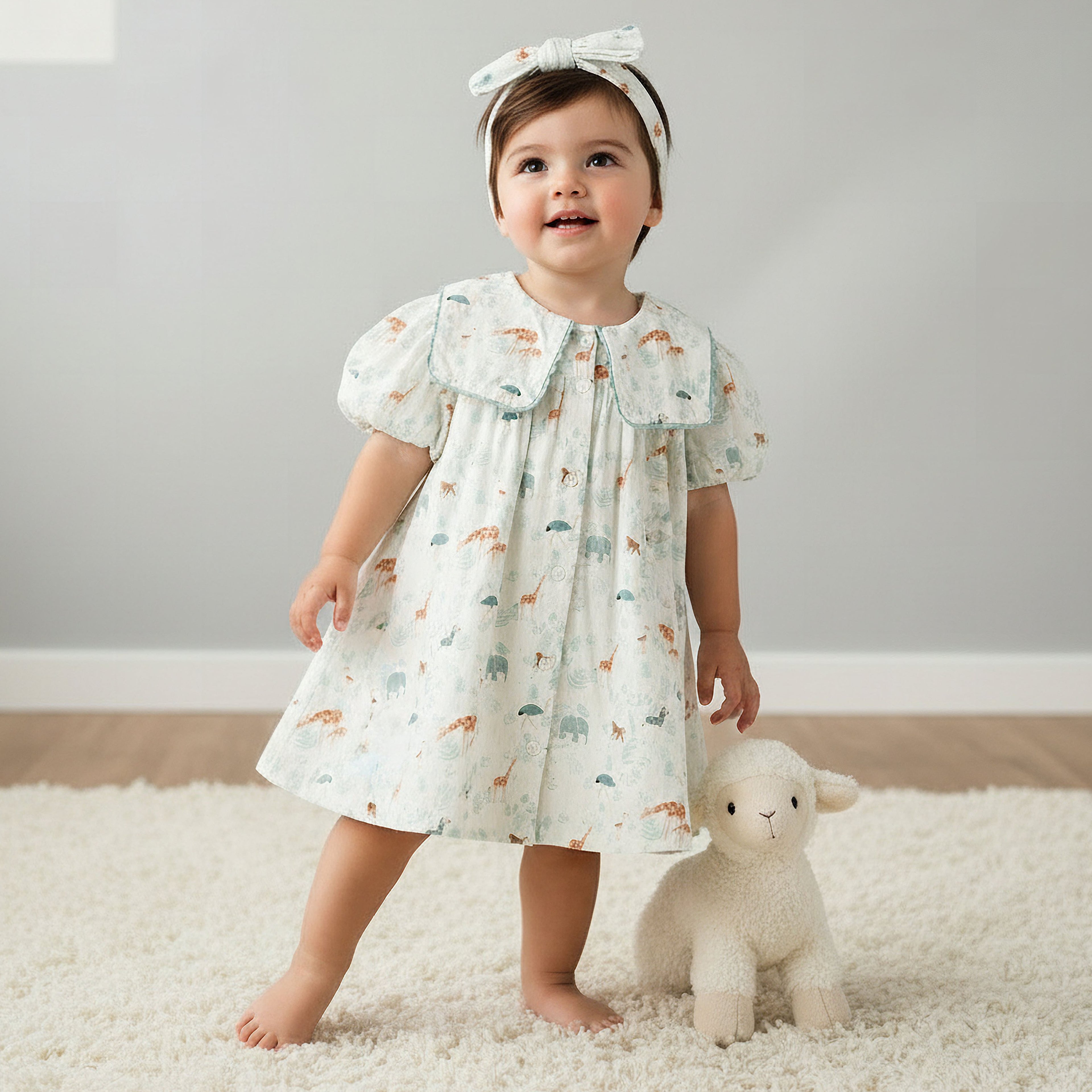 Juniors Sailor Collar Short Sleeve Dress with Bow Hairband