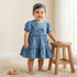 Juniors Round Neck Short Sleeves Tiered Dress with Headband - Blue / 12-18 mths