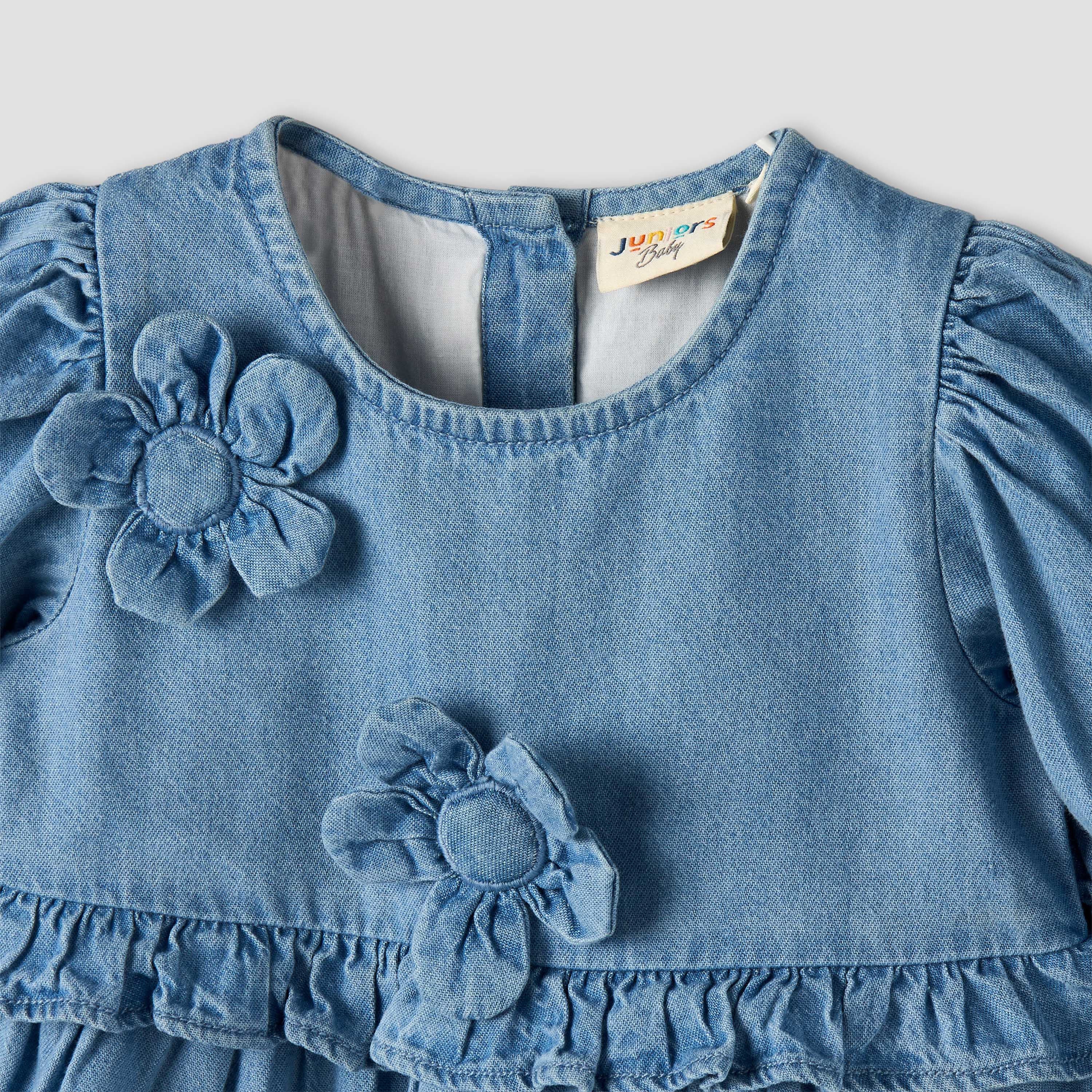 Juniors Round Neck Short Sleeves Tiered Dress with Headband