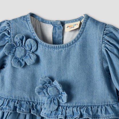 Juniors Round Neck Short Sleeves Tiered Dress with Headband