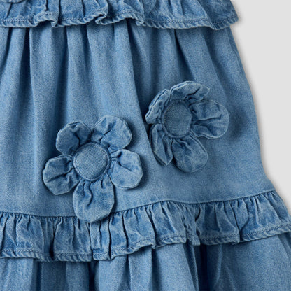 Juniors Round Neck Short Sleeves Tiered Dress with Headband