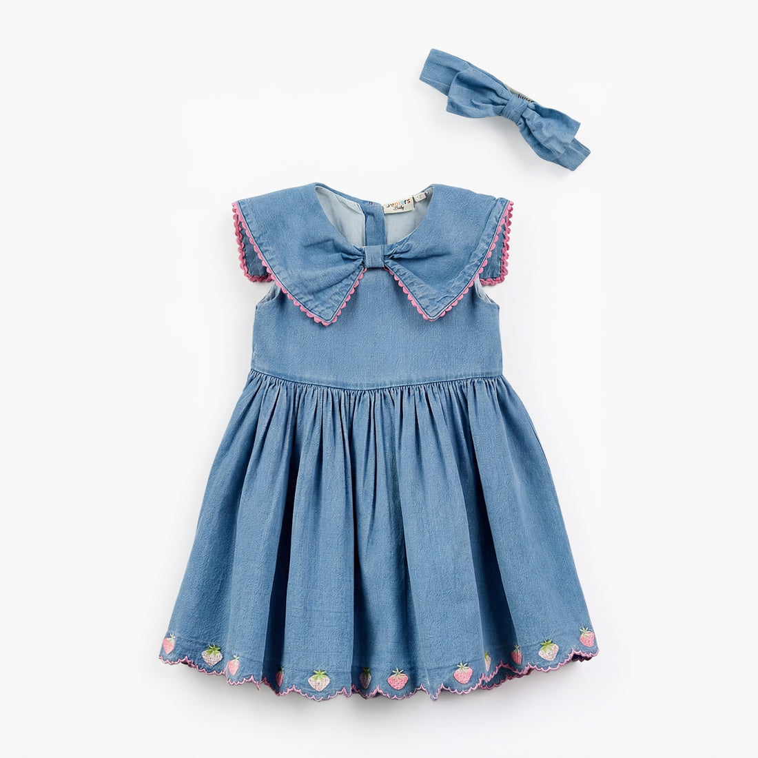 Juniors Collared Sleeveless A-line Dress with Headband - Blue / 12-18 mths