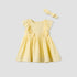 Juniors Round Neck Short Sleeves Knee Length A-line Dress with Headband - Yellow / 12-18 mths