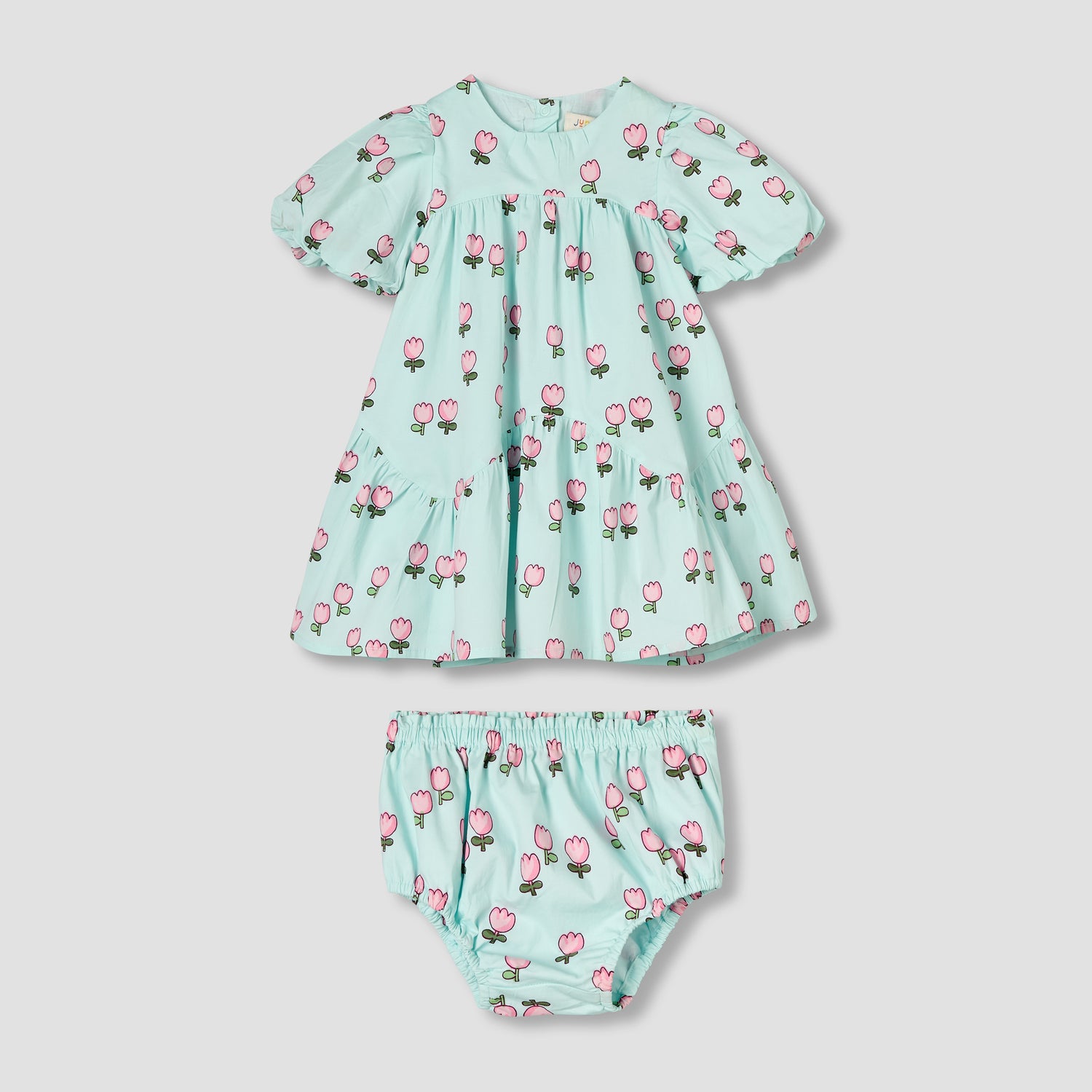 Juniors Round Neck Short Sleeves Dress with Bloomers - Blue / 24-36 mths