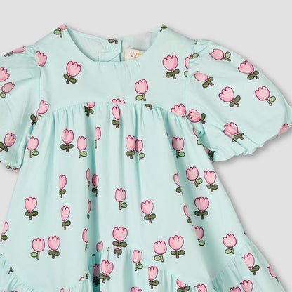 Juniors Round Neck Short Sleeves Dress with Bloomers