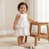 Juniors Square Neck Sleeveless Knee Length Dress with Schiffli Texture-undefined-image-1