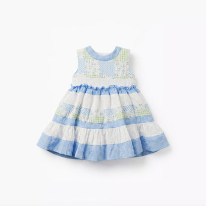 Juniors Round Neck Sleeveless Dress with Print - Blue / 12-18 mths