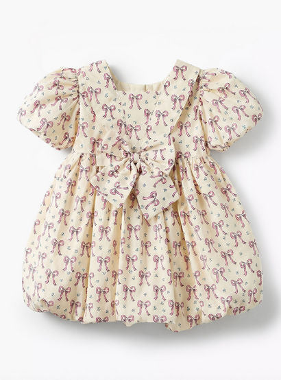 Juniors Square Neck Short Sleeves Prom Dress with Bow Print-baby-girls-clothing-dressesandjumpsuits-image-2