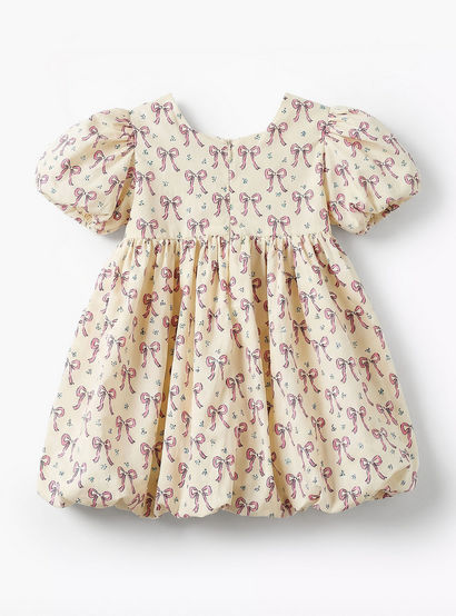 Juniors Square Neck Short Sleeves Prom Dress with Bow Print-baby-girls-clothing-dressesandjumpsuits-image-3
