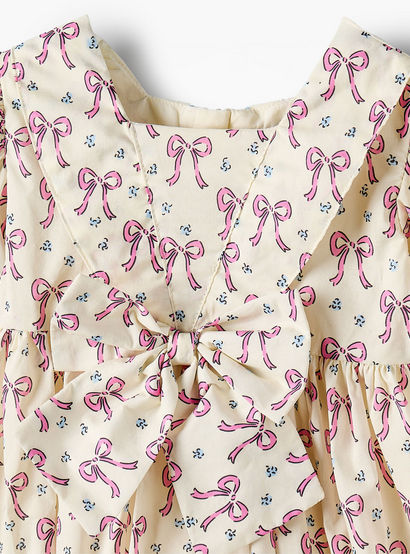 Juniors Square Neck Short Sleeves Prom Dress with Bow Print-baby-girls-clothing-dressesandjumpsuits-image-4