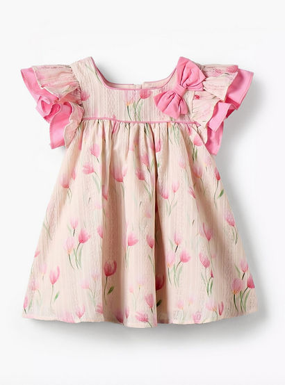 Juniors Square Neck Short Sleeves Dress with Floral Print-baby-girls-clothing-dressesandjumpsuits-image-2