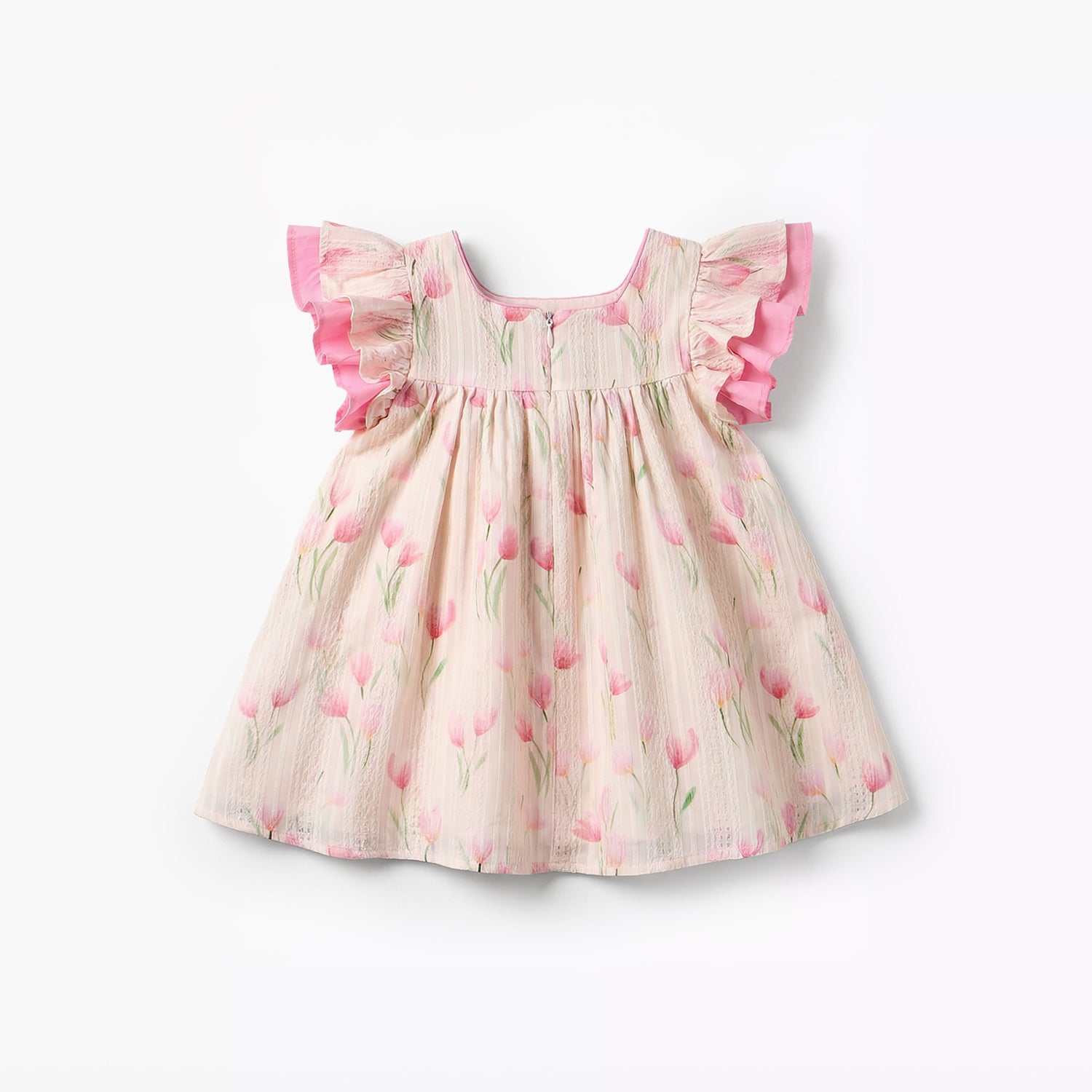 Juniors Square Neck Short Sleeves Dress with Floral Print