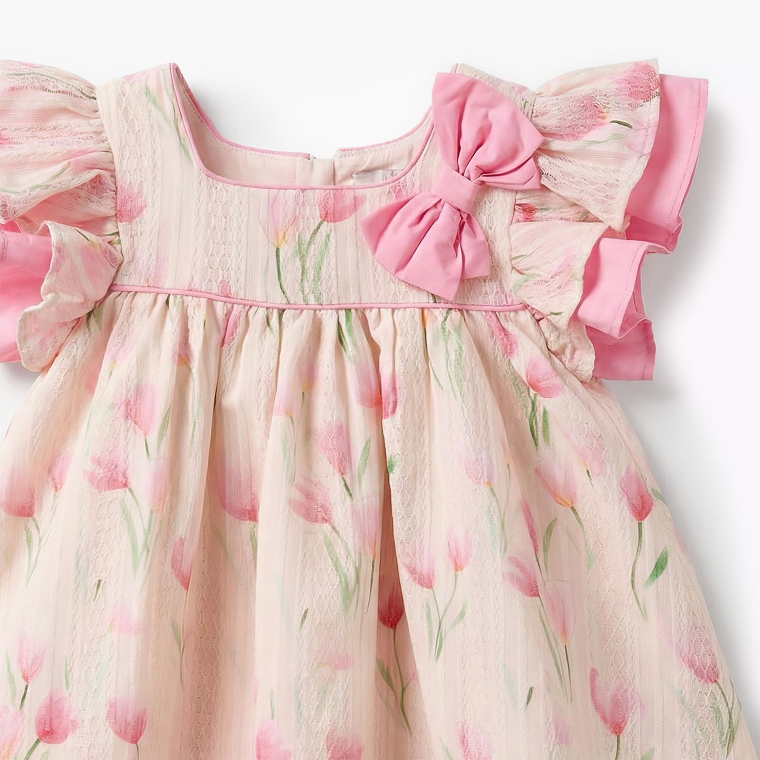 Juniors Square Neck Short Sleeves Dress with Floral Print