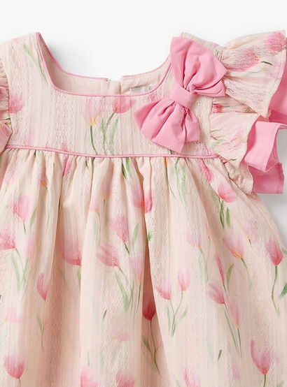Juniors Square Neck Short Sleeves Dress with Floral Print-baby-girls-clothing-dressesandjumpsuits-image-4