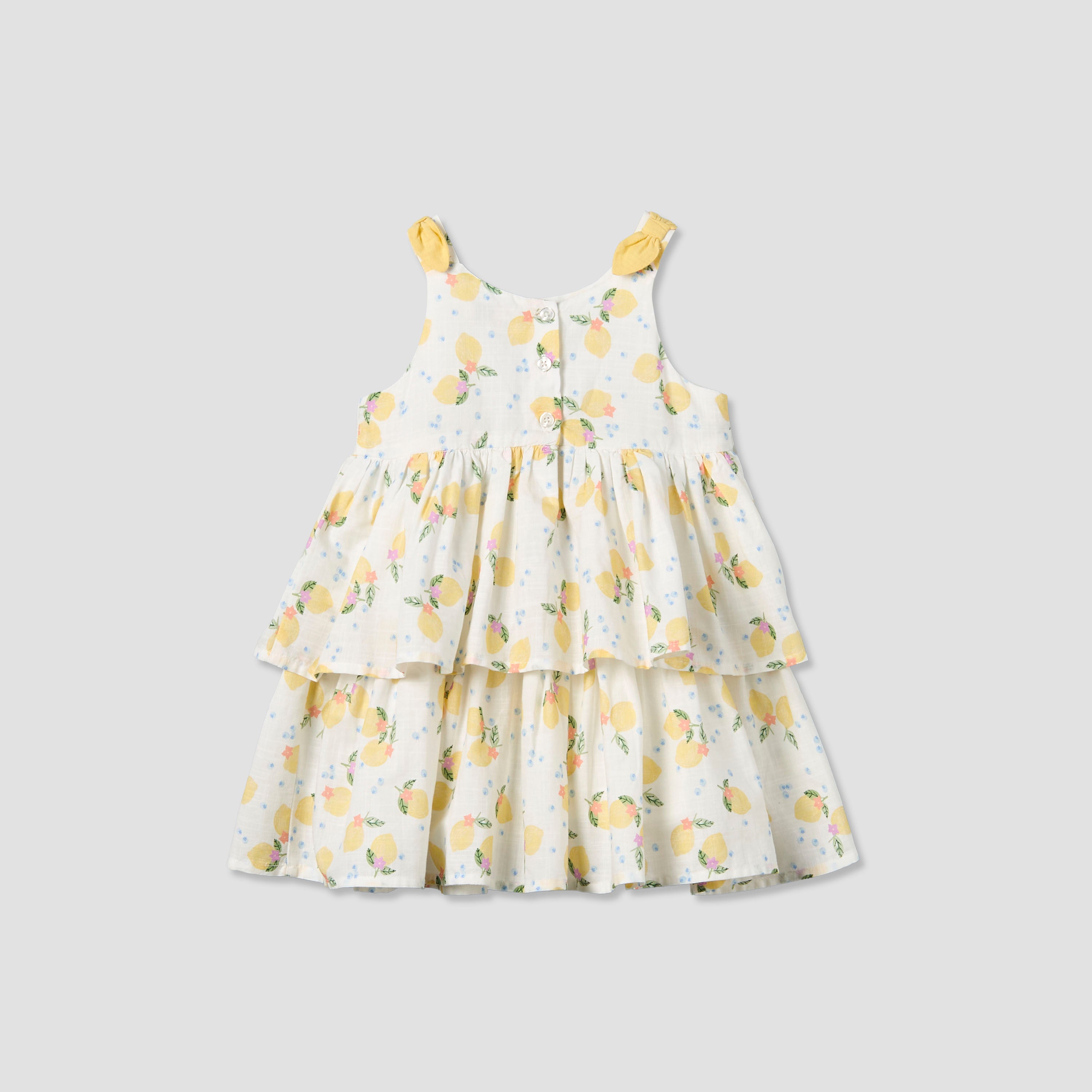 Juniors Round Neck Sleeveless A-line Dress with Lemon Print