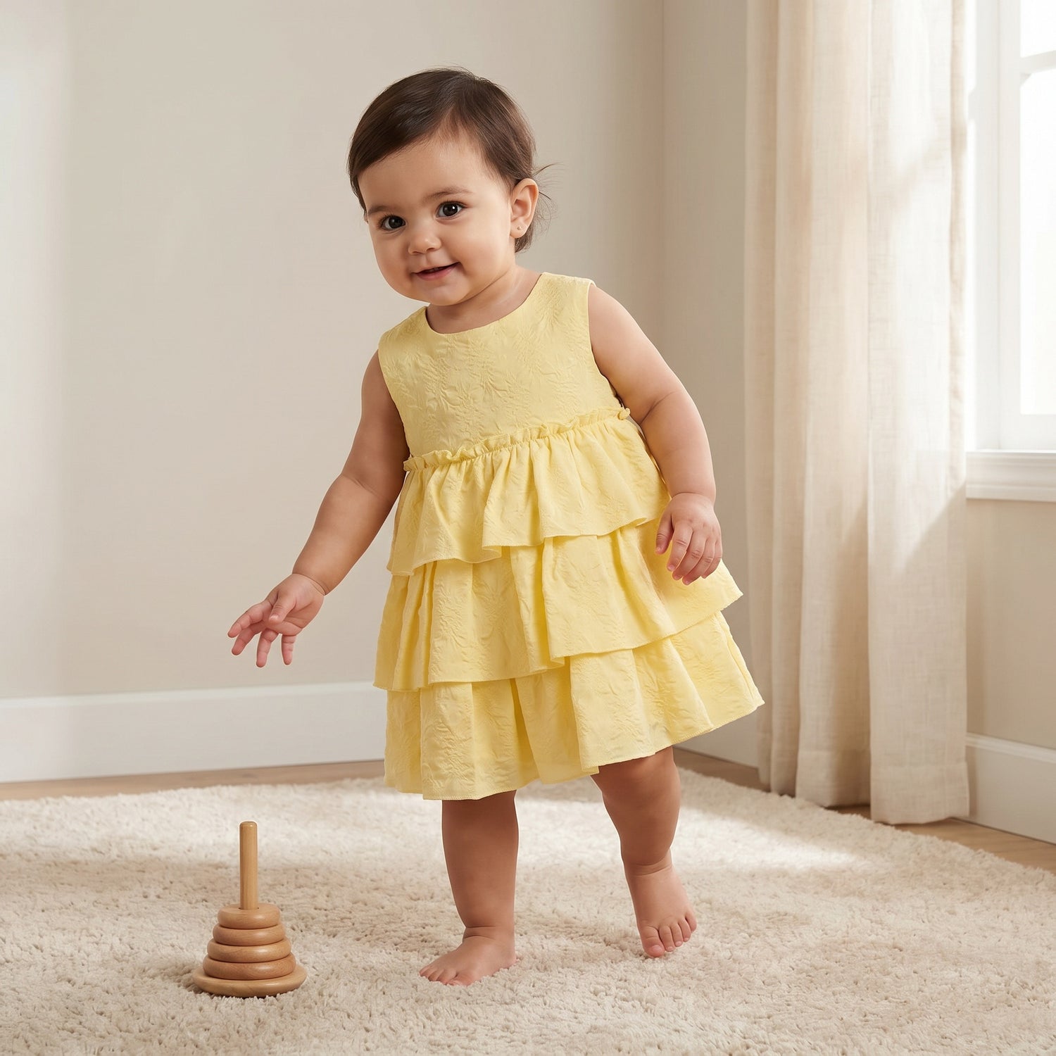 Juniors Round Neck Sleeveless Dress with Ruffles