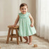 Juniors Round Neck Sleeveless A-line Dress with Checked and Floral Print - Green / 18-24 mths