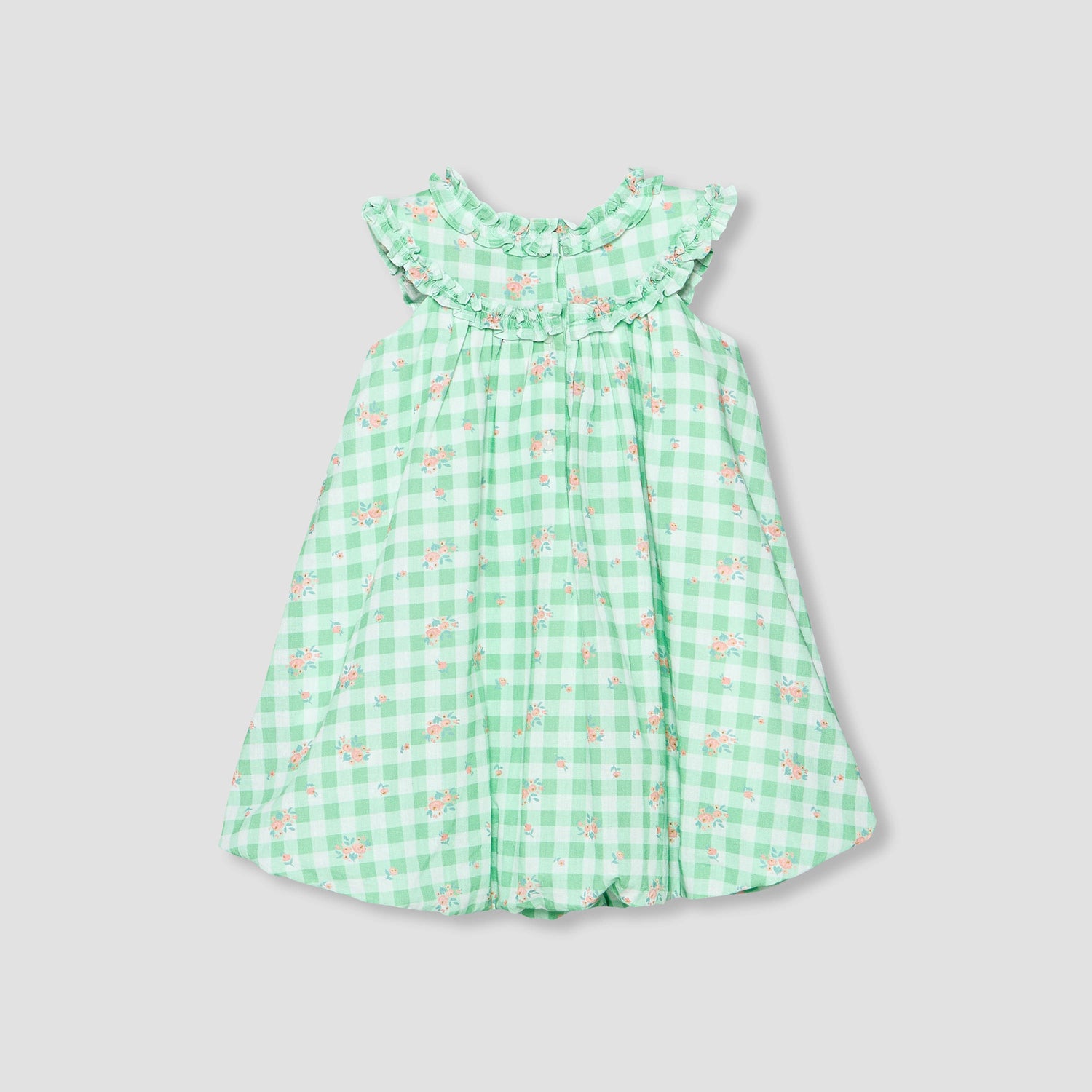 Juniors Round Neck Sleeveless A-line Dress with Checked and Floral Print