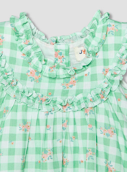 Juniors Round Neck Sleeveless A-line Dress with Checked and Floral Print-baby-girls-clothing-dressesandjumpsuits-image-4