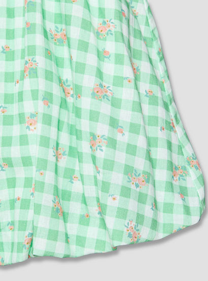 Juniors Round Neck Sleeveless A-line Dress with Checked and Floral Print-baby-girls-clothing-dressesandjumpsuits-image-5