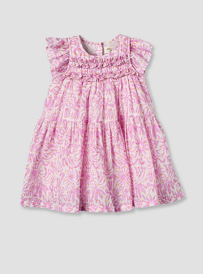 Juniors Round Neck Cap Sleeves Knee Length A-line Dress with Ruffle Trim-baby-girls-clothing-dressesandjumpsuits-image-1