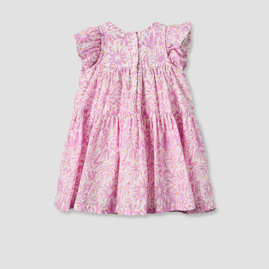 Juniors Round Neck Cap Sleeves Knee Length A-line Dress with Ruffle Trim