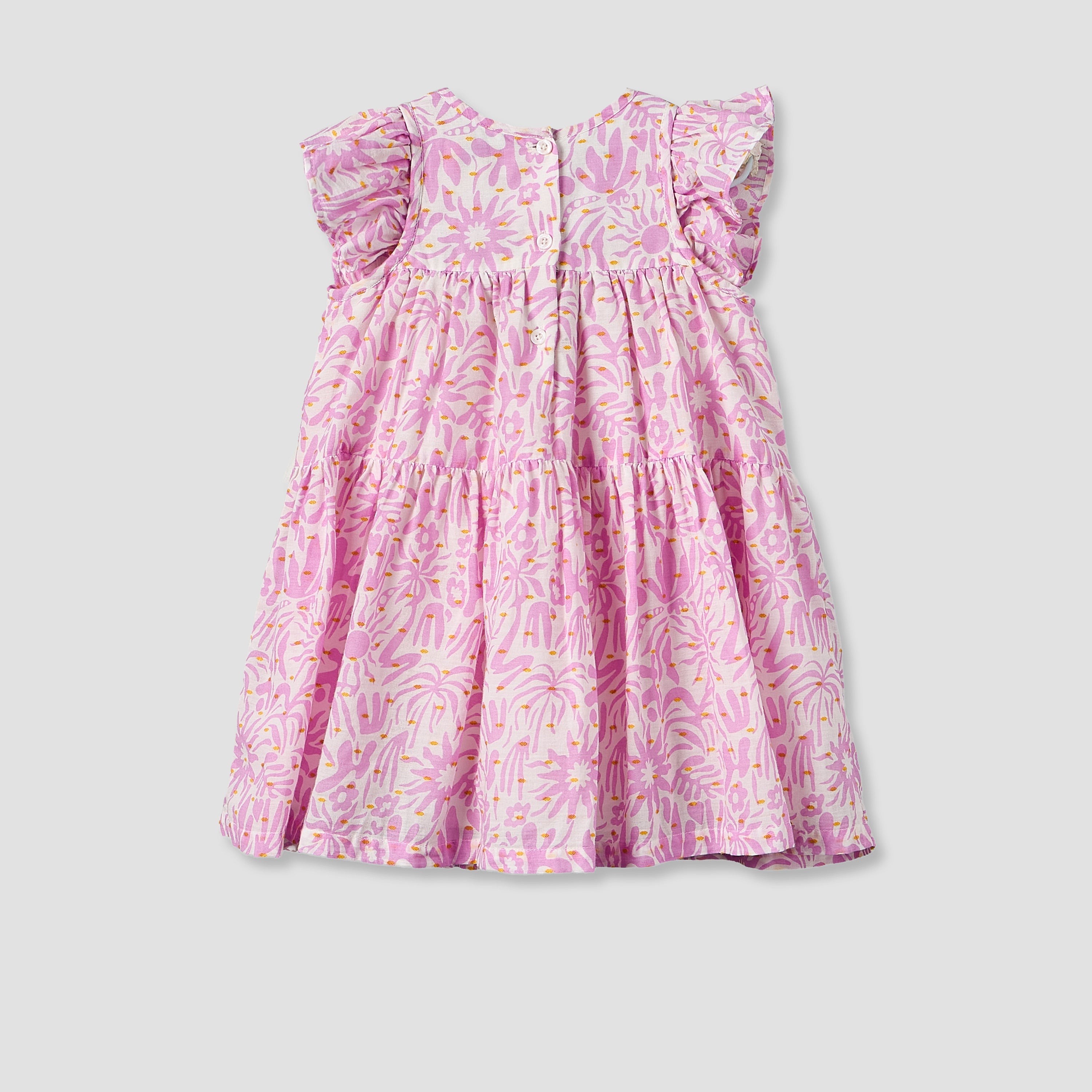 Juniors Round Neck Cap Sleeves Knee Length A-line Dress with Ruffle Trim