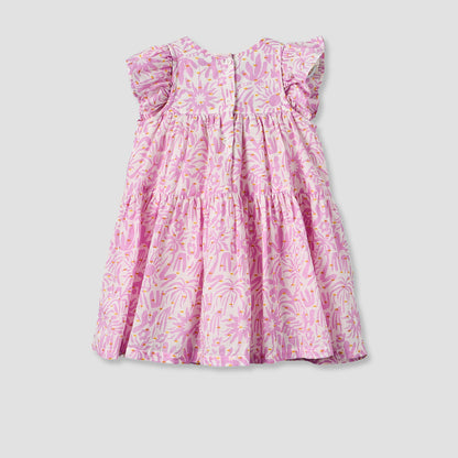 Juniors Round Neck Cap Sleeves Knee Length A-line Dress with Ruffle Trim