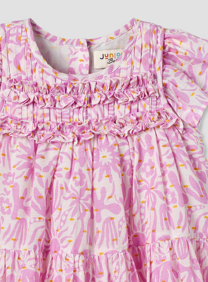 Juniors Round Neck Cap Sleeves Knee Length A-line Dress with Ruffle Trim-baby-girls-clothing-dressesandjumpsuits-image-3