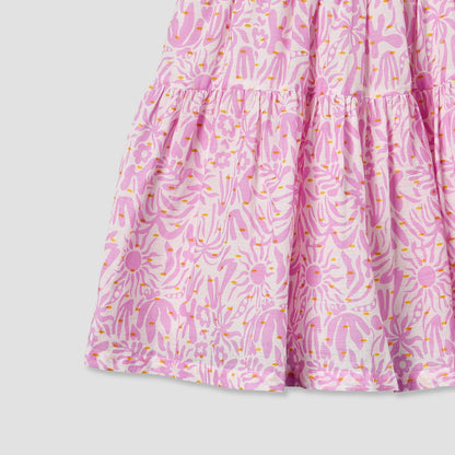 Juniors Round Neck Cap Sleeves Knee Length A-line Dress with Ruffle Trim