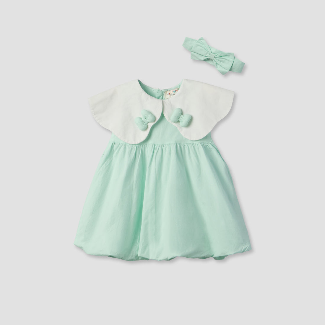 Juniors Round Neck Sleeveless Knee Length A-line Dress with Headband - Green / 12-18 mths