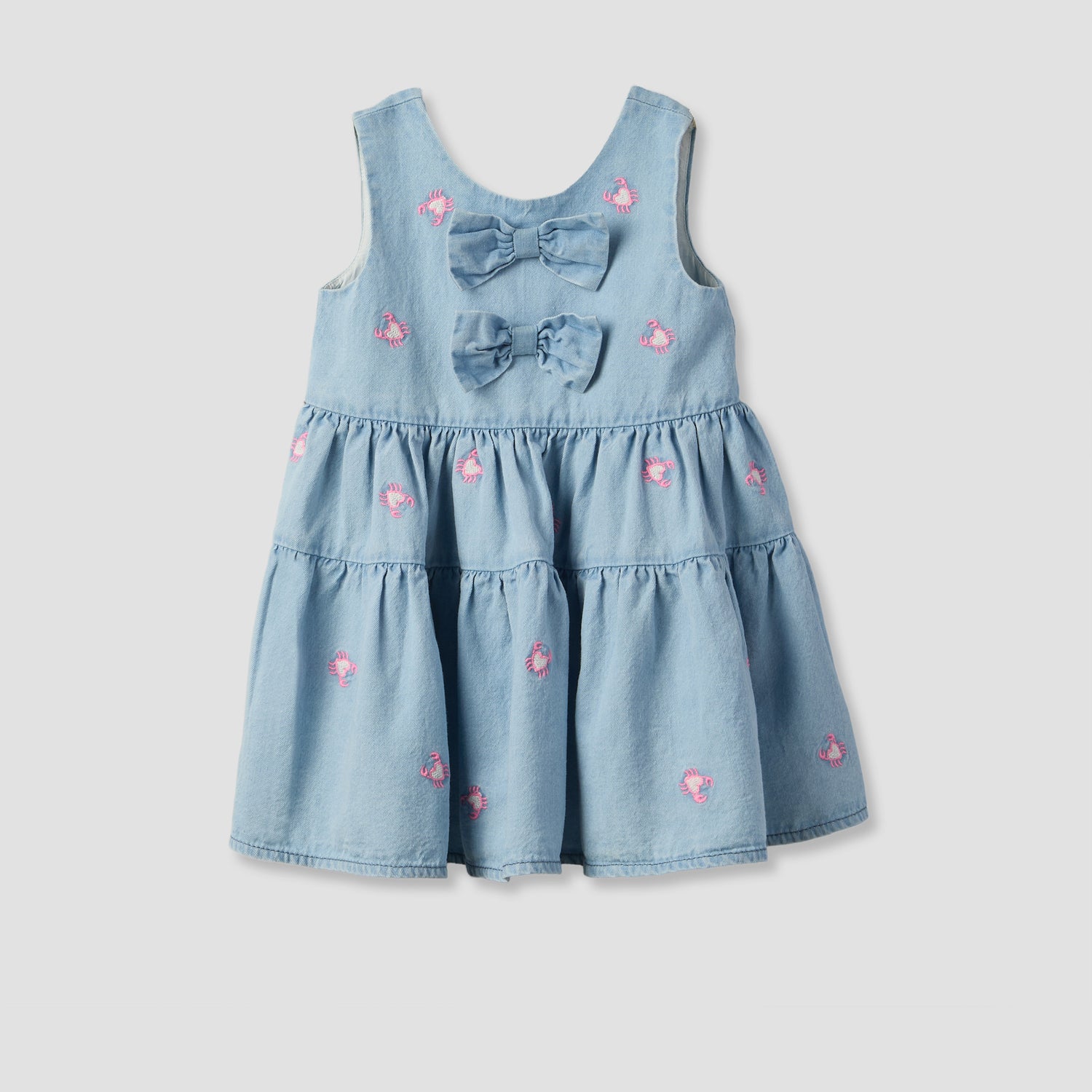 Juniors Round Neck Sleeveless Knee Length A-line Denim Dress with Headband