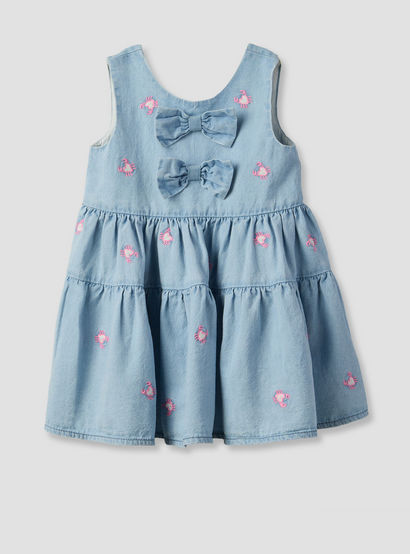 Juniors Round Neck Sleeveless Knee Length A-line Denim Dress with Headband-baby-girls-clothing-dressesandjumpsuits-image-2