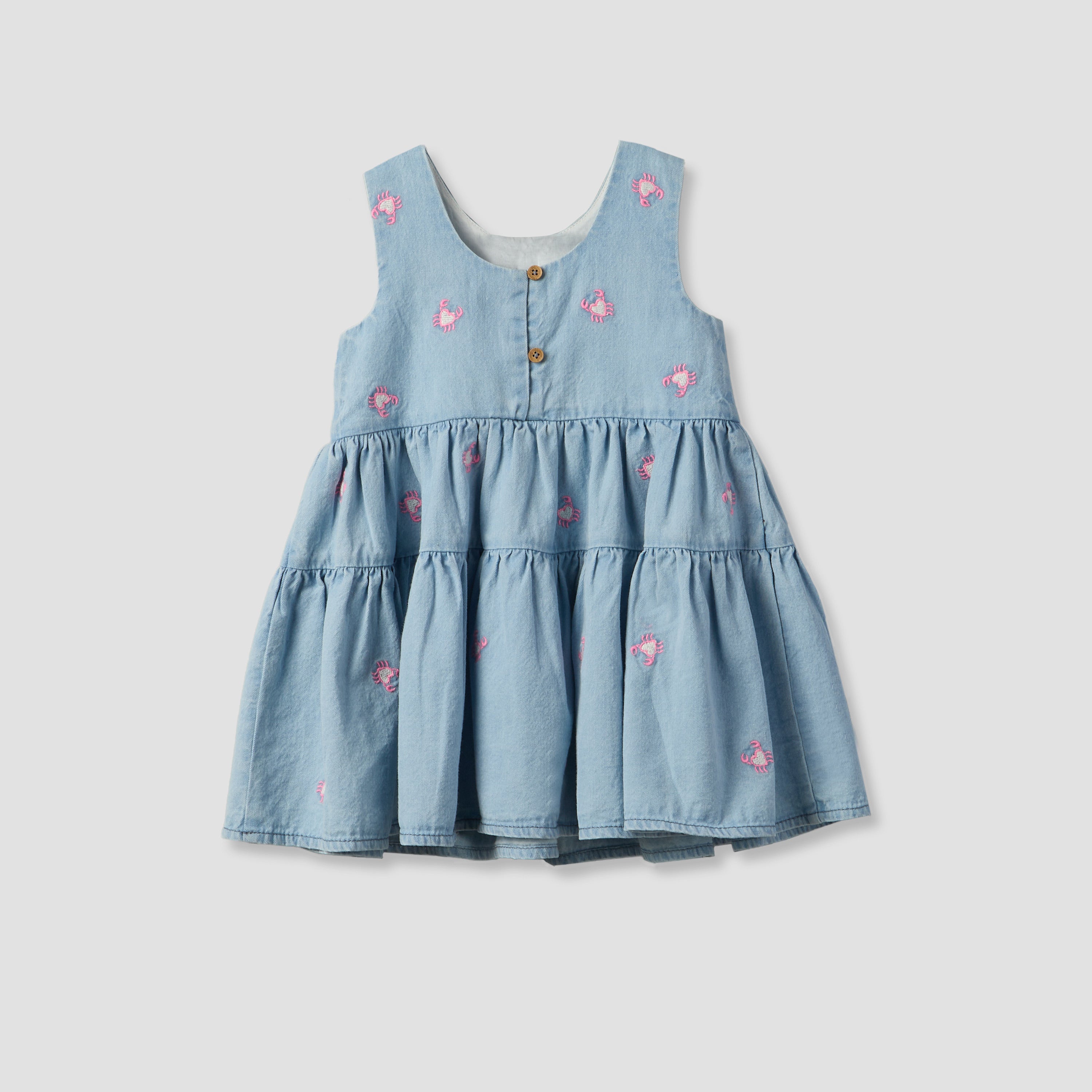 Juniors Round Neck Sleeveless Knee Length A-line Denim Dress with Headband