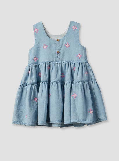Juniors Round Neck Sleeveless Knee Length A-line Denim Dress with Headband-baby-girls-clothing-dressesandjumpsuits-image-3