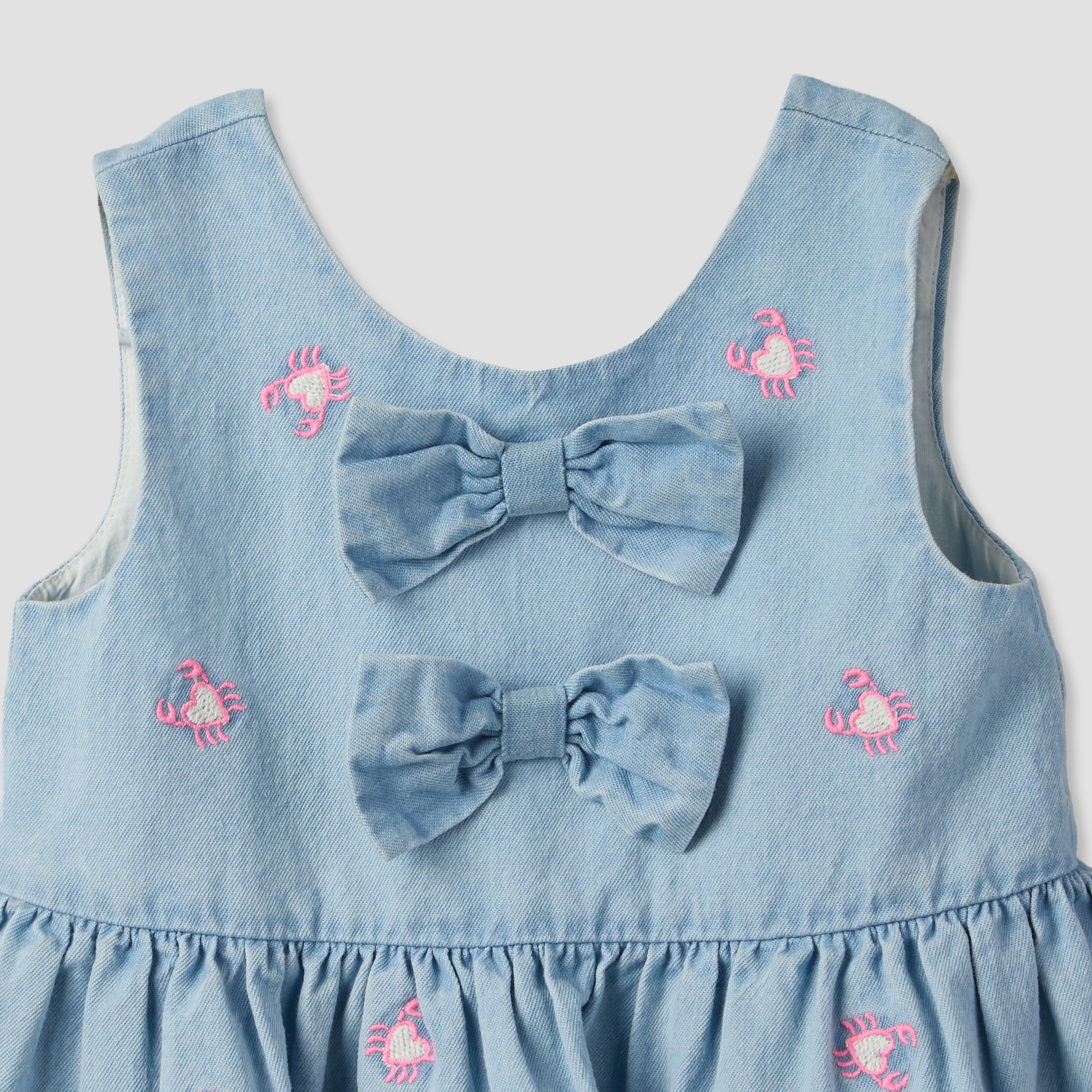 Juniors Round Neck Sleeveless Knee Length A-line Denim Dress with Headband