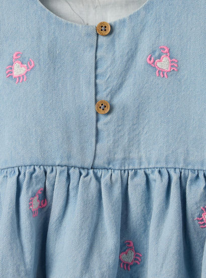 Juniors Round Neck Sleeveless Knee Length A-line Denim Dress with Headband-baby-girls-clothing-dressesandjumpsuits-image-8