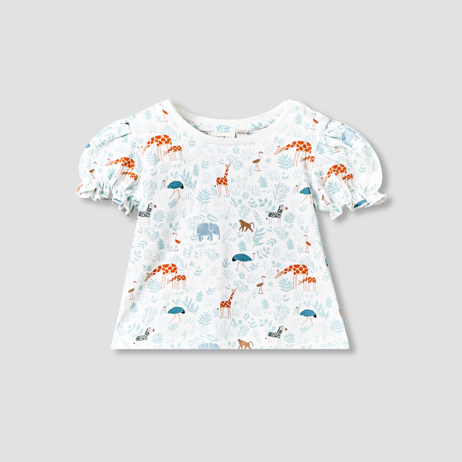 Juniors Round Neck Short Sleeves T-shirt and Dungaree Set with Giraffe Embroidery