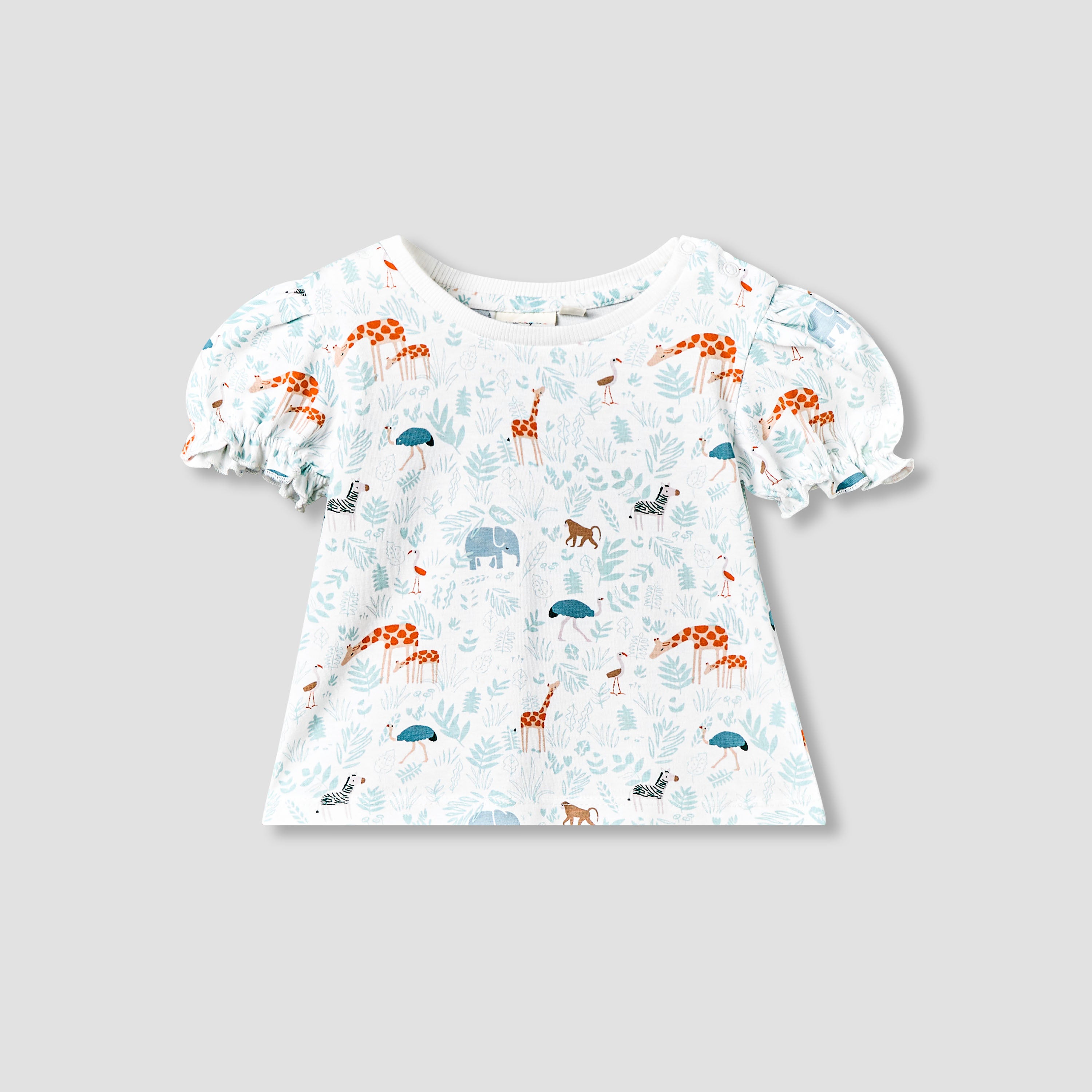 Juniors Round Neck Short Sleeves T-shirt and Dungaree Set with Giraffe Embroidery