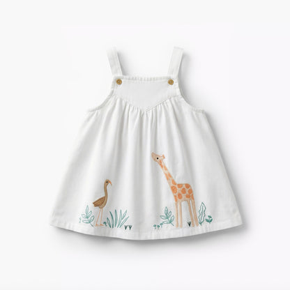 Juniors Round Neck Short Sleeves T-Shirt and Pinafore with Safari Embroidery