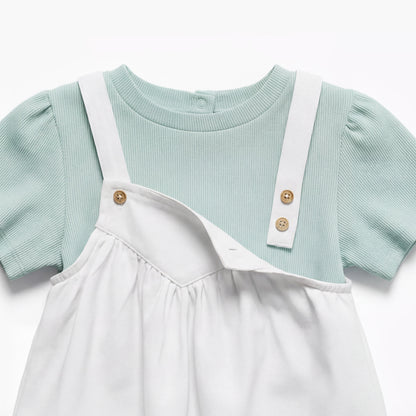 Juniors Round Neck Short Sleeves T-Shirt and Pinafore with Safari Embroidery