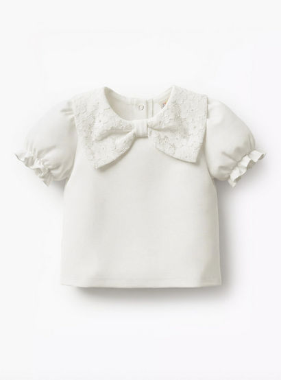 Juniors Round Neck Short Sleeves Top and Jeans Set with Bow Detail-baby-girls-clothing-setsandcoords-image-2