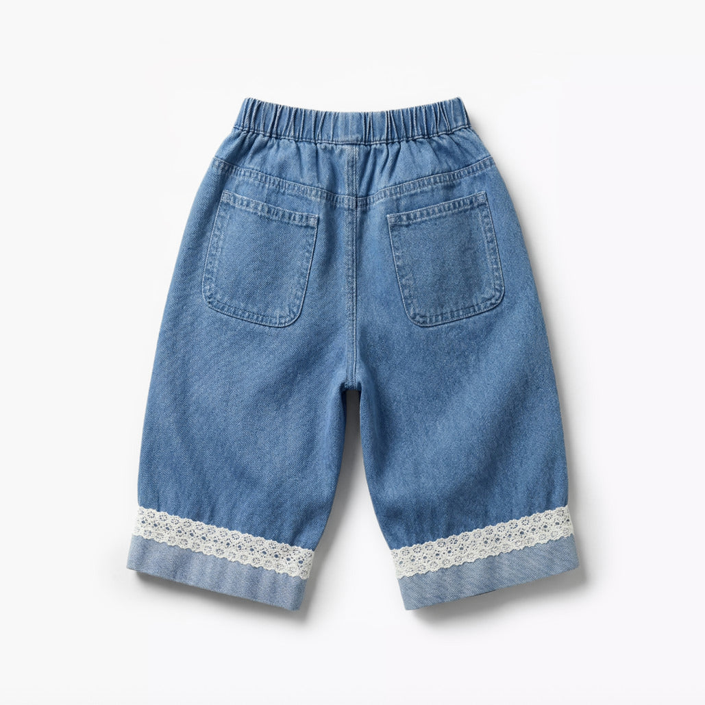 Juniors Round Neck Short Sleeves Top and Jeans Set with Bow Detail