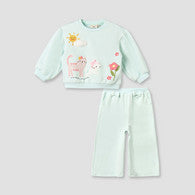 Juniors Crew Neck Long Sleeves Sweatshirt and Wide Leg Pants Set with Animal Applique-undefined-image-1