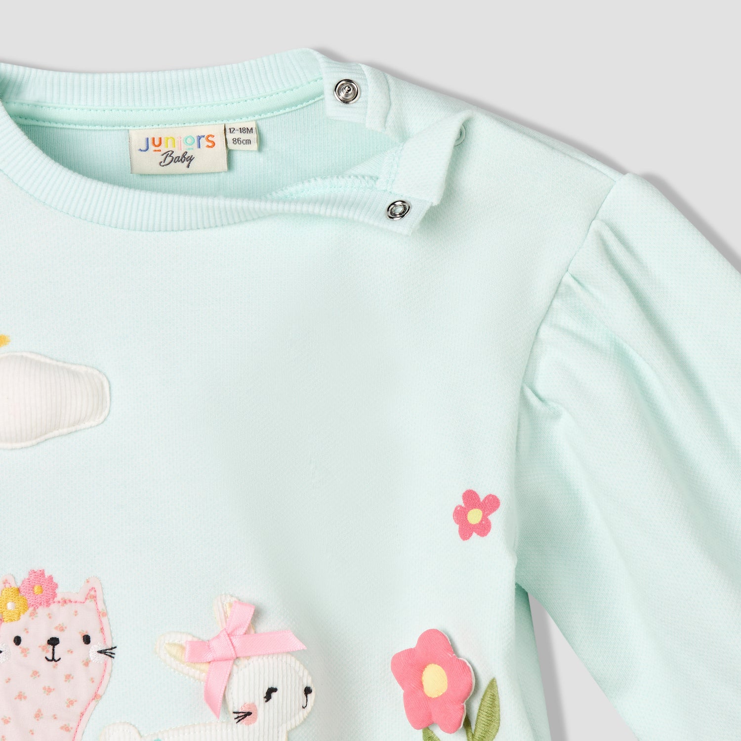 Juniors Crew Neck Long Sleeves Sweatshirt and Wide Leg Pants Set with Animal Applique